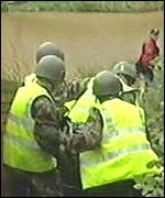 Soldiers running to the nearest river