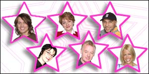Celebrity Big Brother contestants (from top left) Mark Owen, Anne Diamond, Goldie, Sue Perkins, Les Dennis and Melinda Messenger.