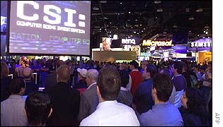 People watching a demonstration on the Microsoft stand
