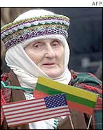 Woman in the crowd during Bush's appearance