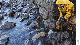 Cleaning up a beach at Muxia