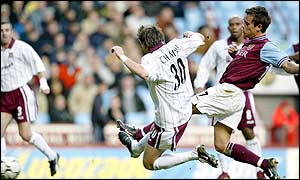 West Ham start strongly but Lee Hendrie scores the first goal for Villa 