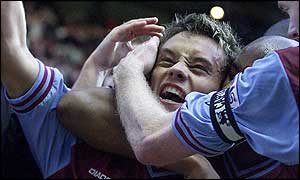 Lee Hendrie celebrates his goal against West Ham