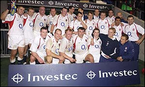 England players celebrate their win over South Africa
