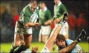 Ireland's Keith Gleeson charges through Puma defence