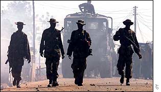 Soldiers secure a riot-affected area in Kaduna on Saturday