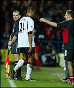 Fulham's Alain Goma was dismissed in the 3-2 win over Liverpool