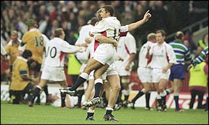 England players celebrate the win over world champions Australia