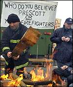 Striking firefighters in Bramley, Leeds
