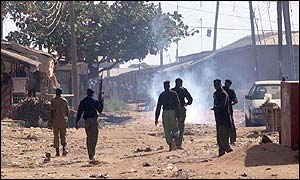 Police with tear gas