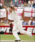 Andy Bichel takes a wicket for Australia