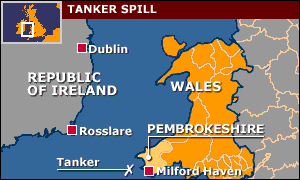 Graphic showing Milford Haven and position of tanker