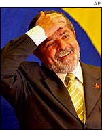 Luiz Inacio Lula da Silva celebrating victory in Brazil 