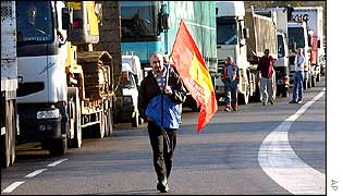 Lorries stuck near Colomiers, south-west France