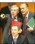 Jack Straw, Jacques Chirac and Tony Blair at the Nato summit