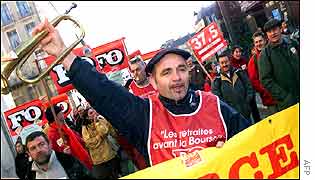 Striking air traffic controllers at a march in Paris