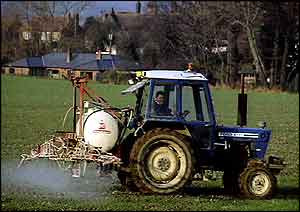Tractor spraying field BBC