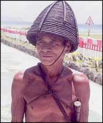 An aborigine man on Taiwan's Lanyu island wearing the Dao tribe's 