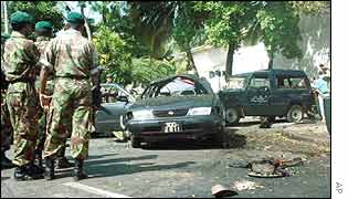 Scene of suicide blast in Colombo in July 1999