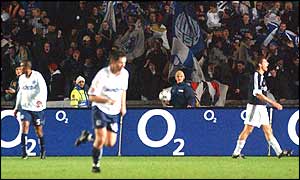 Berlin celebrate as Fulham's Facundo Sava despairs after scoring an own goal to hand victory to Hertha