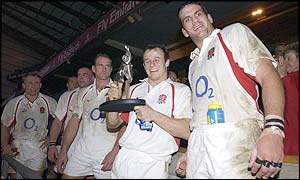 England's players celebrate the win over South Africa