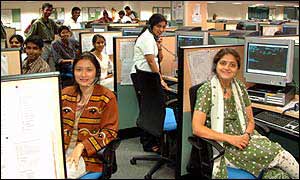 Staff in ICICI OneSource call centre in India