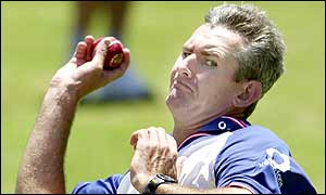 Caddick in action during Thursday's net session