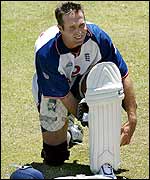 Michael Vaughan puts on his pads at the Waca