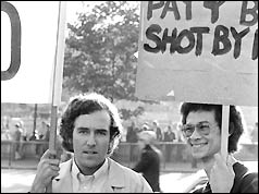 Peter Hain (l) at anti-apartheid rally in London, 1973