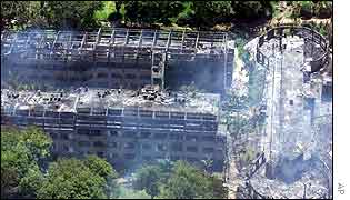 Aerial view of the Paradise Hotel after bombing
