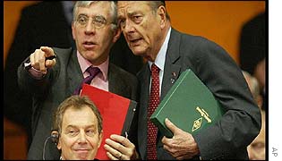 Tony Blair, Jack Straw and Jacques Chirac at a NATO summit