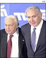 Ariel Sharon (left) and Binyamin Netanyahu