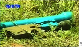 Kenyan TV pictures of the missile launcher