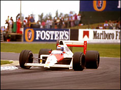 McLaren Honda of Alain Prost, during the British Grand Prix at Silverstone in 1989 