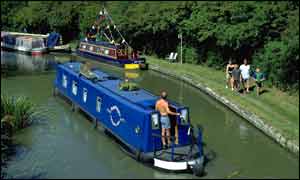 Boaters on the Grand Union canal at Milton Keynes