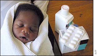 Baby asleep next to anti-Aids drugs in South Africa