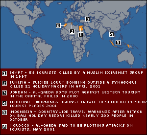 map of world and recent threats and attacks on tourists