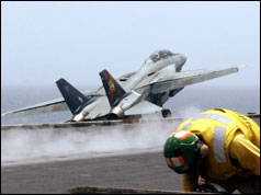 F-14 Tomcat launching from a US aircraft carrier