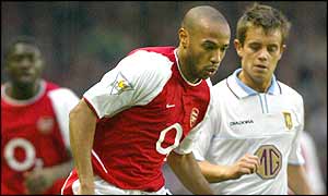 On-song Arsenal striker Thierry Henry in action at Highbury
