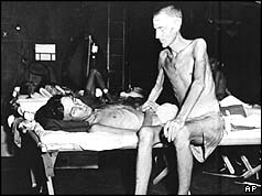 Two British soldiers just after their release from a Japanese prison