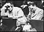 Hess, top right, at the Nuremburg War Crimes trial, September 1946.