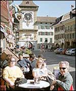 Bridget, Neil and a friend at a cafe