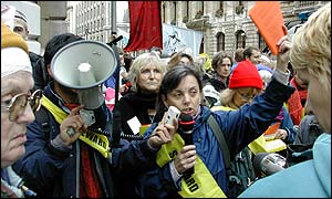 Protesters are given their instructions ahead of the march.