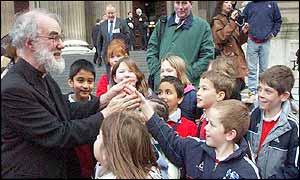 The new Archbishop meets children outside St Paul's Cathedral