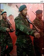 Afghan soldiers marching at their graduation ceremony in Kabul