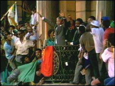 Nelson Mandela at a rally in Cape Town