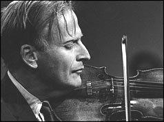 Close up of Menuhin playing the violin