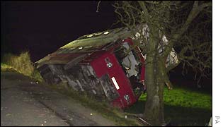 Bus crash scene at Ystradowen