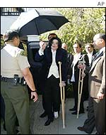 Michael Jackson arriving at court in Santa Maria, California