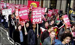 Students protesting against higher fees in February